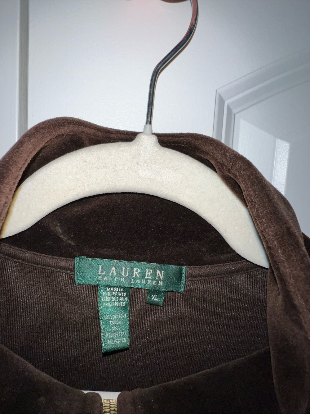 Lauren Ralph Lauren Brown Velour Jacket XL Gold RL Buttons Full Zip - Picture 6 of 7